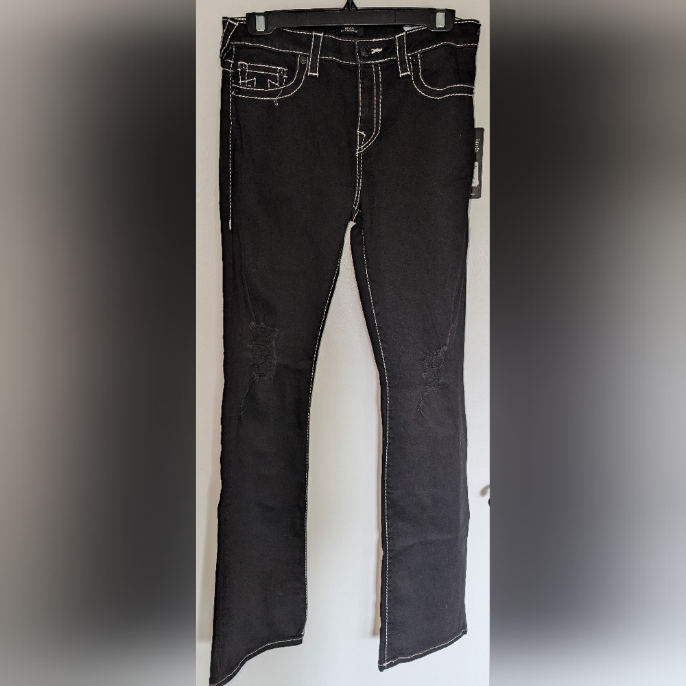 True Religion Black Jeans with White Detailing